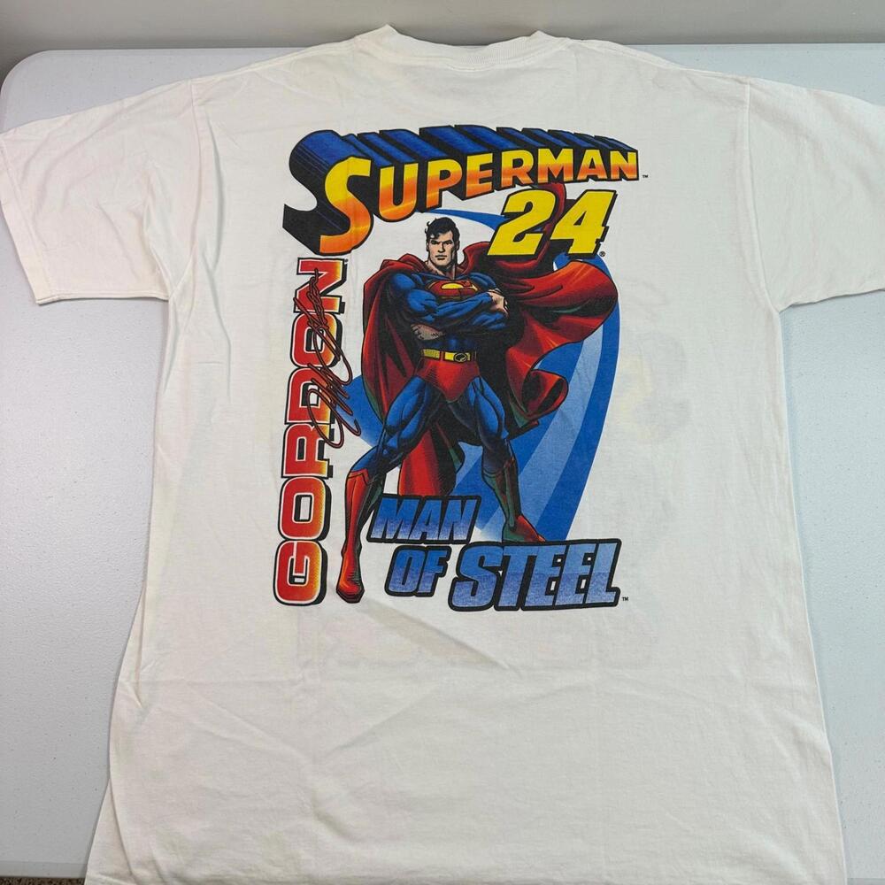 Vintage Jeff Gordon Superman Shirt Mens Large White NASCAR DuPont 1999